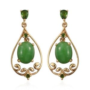 Green Jade, Russian Diopside 14K YG earrings